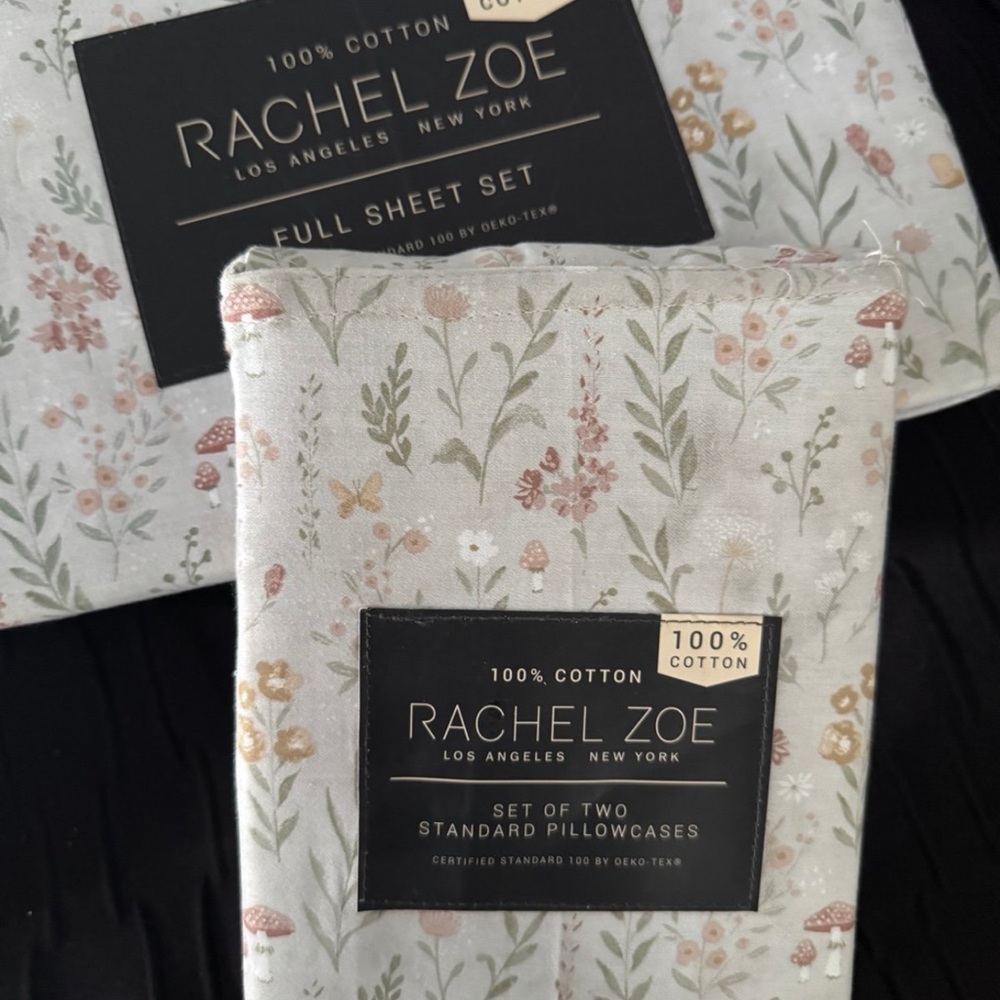 Rachel Zoe mushrooms 100 % cotton Full Sheet Set & pillow cases